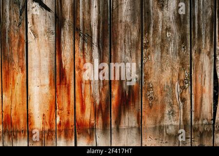 Alte Holz Wand Textur Hintergrund.gebrauchte Bretter, vintage Hintergrund.Braun Holzbretter Hintergrund.Äußere Zaun verschlechtert durch die Zeit.Nahaufnahme von Holzbrettern keine Farbe auf der Oberfläche.Trendy Muster Vintage Farbe. Alte Holz Wand Textur Hintergrund. Stockfoto