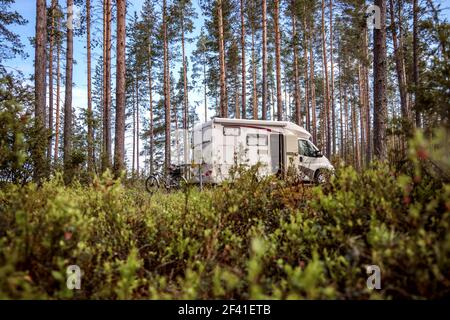 Familienurlaub reisen RV, Urlaub im Reisemobil, Caravan Auto Urlaub. Stockfoto