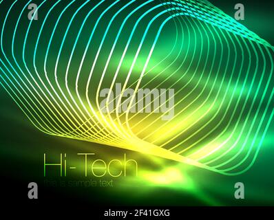 Neon leuchtenden Umriss Plätze in Dunkel. Neon leuchtenden Umriss Quadrate in dunklen, glänzenden Licht magische Wirkung, geometrische minimal Vorlage. Vector Illustration Stock Vektor