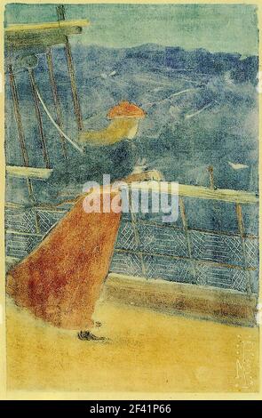 Maurice Prendergast - Woman Ship Deck looking out SE also Bekannt als Girl Ship S Rail C 1895 Stockfoto