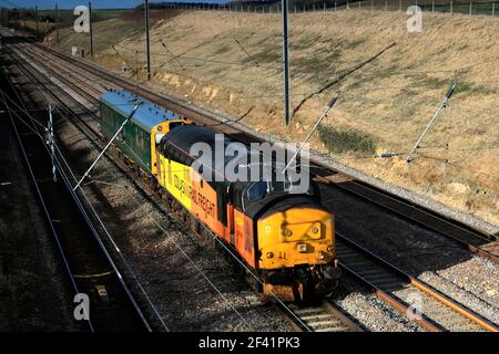 37421 Colas Rail Trains, East Coast Main Line Railway, Peterborough, Cambridgeshire, England, Großbritannien Stockfoto