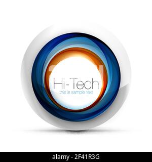 Digitale techno sphere Web Banner, Button oder Icon mit Text. Glänzend swirl Farbe abstrakte Kreis Design, Hi-tech-futuristischen Symbol mit Farbringen und Grau metallisches Element. Digitale techno sphere Web Banner, Button oder Icon mit Text. Glänzend swirl Farbe abstrakte Kreis Design, Hi-tech-futuristischen Symbol mit Farbringen und Grau metallisches Element. Vector Illustration Stock Vektor