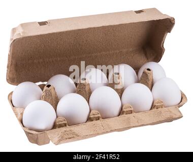 Öffnen Sie Papier Ei Verpackung Box isoliert auf weißem Hintergrund. Datei enthält Beschneidungspfad. Stockfoto
