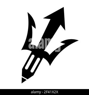 Vektordarstellung eines schwarzen Dreizack-Symbol-Schreibers mit einem Design-Element mit Bleistift-Logo Stockfoto