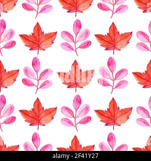 Aquarell Herbst Blumen nahtlose Muster mit roten Ahornblätter. Natur Hintergrund Stockfoto