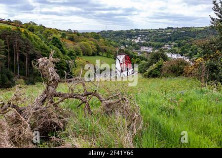 Laxey Wheel (Lady Isabella) - Victorian Wasserrad entwickelt, um Wasser aus Pumpen Glen Mooar Teil des Industriekomplexes Great Laxey Mines In Laxey Stockfoto