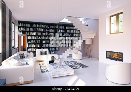 Modernes Wohnen Interieur. 3D-rendering Konzept Design Stockfoto