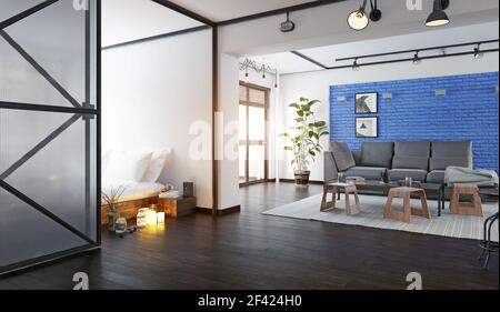 Moderne loft Interieur. 3D-rendering Design Konzept Stockfoto