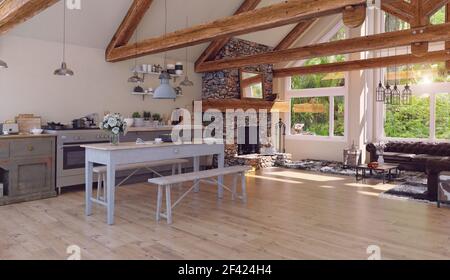 Moderner Luxus haus Interieur. 3D-rendering Design Stockfoto