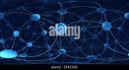 360 Grad schematische Darstellung der Gitterstruktur . Panorama, Umgebung 360 HDRI-Karte. Gleicheckige Projektion, kugelförmiges Panorama. 3D Rendern Stockfoto