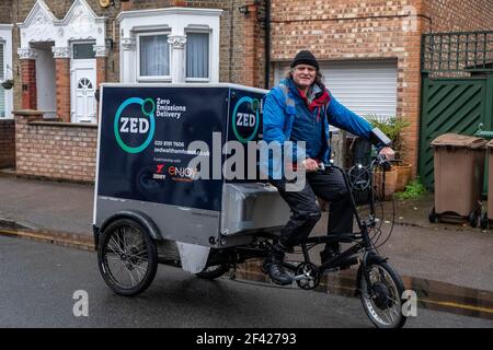 Null-Emissions-Lieferplan läuft in Waltham Forest auf Dreirädern Stockfoto