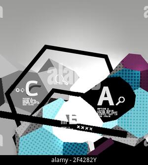 3D sechseckige geometrische Komposition, geometrischer digitaler abstrakter Hintergrund. 3D sechseckige geometrische Komposition, geometrischer digitaler abstrakter Hintergrund. Techno- oder Business-Präsentationsvorlage mit Beispieloptionen. Vektorgrafik Stock Vektor