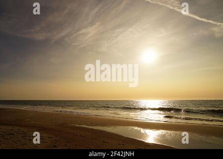 Sonnenuntergang am Henne Strand, Jütland, Dänemark Stockfoto