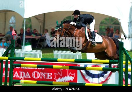 Kanada 1 Spruce Meadows 2001, CN Grand Prix, Amanda Baird, USA auf Orlandia Stockfoto