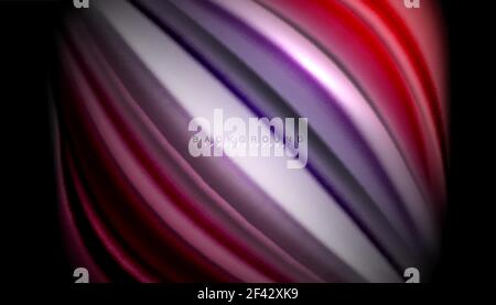 Fluide wellige mehrfarbige Linien auf schwarz. Fluide wellige mehrfarbige Linien auf schwarzem, Vektor-Hintergrund, dynamisches Bewegungsmuster Stock Vektor