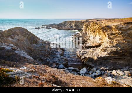 Die Klippen bei Porto Covo in Alentejo an der Atlantikküste, Portugal. Stockfoto