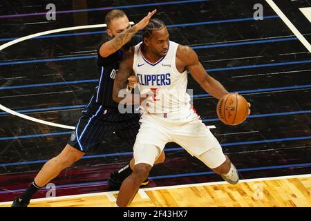 Orlando, Florida, USA, 29. Januar 2021, Los Angeles Clippers Kawhi Leonard während des Spiels gegen die Orlando Magic im Amway Center (Foto: Marty Jean-Louis) Stockfoto