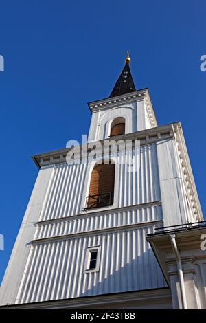 Holmsunds alte Holzkirche von unten gesehen Stockfoto