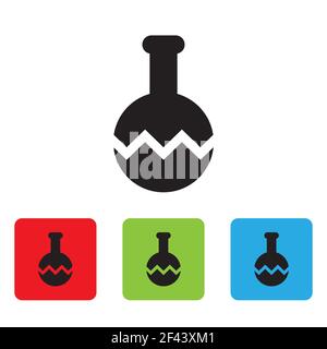 Gesprungenes Teströhrchen und Kolben chemisches Laborsymbol isoliert auf weißem Hintergrund. Schild für Laborglaswaren. Vektor Stock Vektor