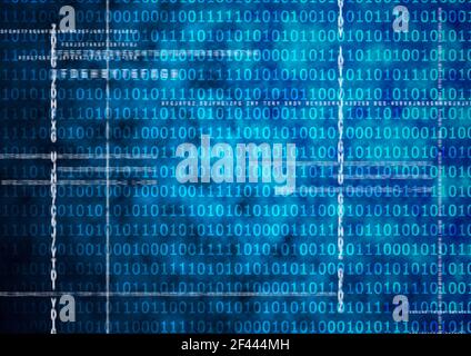 Zusammensetzung der binären Codierungsverarbeitung auf blauem Hintergrund Stockfoto