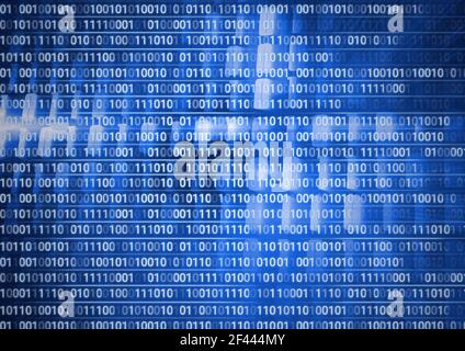 Zusammensetzung der binären Codierungsverarbeitung auf blauem Hintergrund Stockfoto