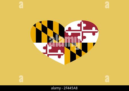 Maryland (USA State) Flagge Herzform isoliert auf Hintergrund. Stockfoto