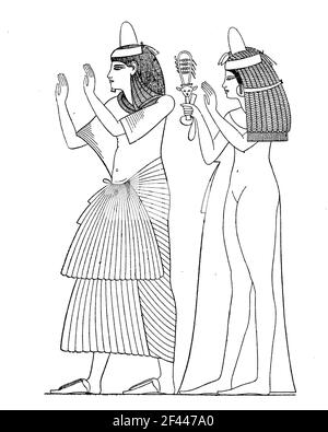 Altes ägypten, Priester und Priesterin von Ammon, 18th Dynastie, Theben, Modegeschichte, Kostümgeschichte / altes Ägypten, Priester und Priesterin des Ammon, 18. Dynastie, Theben, Geschichte der Mode, Kostümgeschichte, Historisch, Historische, digital verbesserte Reproduktion eines Originals aus dem 19th. Jahrhundert / digitale Reproduktion einer Originalvorlage aus dem 19. Jahrhundert, Stockfoto