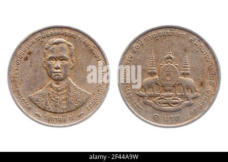 50th Jubiläumsmünzen, König Rama IX, 9. Juni 1996, Thailand Stockfoto