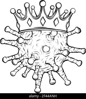 Zeichnen Sie in schwarz und weiß von Coronavirus in einer Karikatur Stil mit Krone Stock Vektor