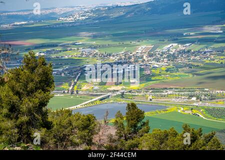 Blick auf das Jezreel Tal vom Mount Gilboa Aussichtspunkt, Israel Stockfoto