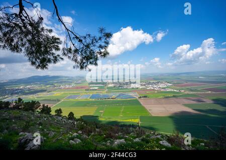 Blick auf das Jezreel Tal vom Mount Gilboa Aussichtspunkt, Israel Stockfoto