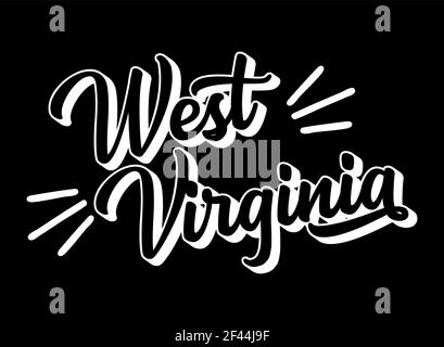 Handskizzierter Text VON WEST VIRGINIA. 3D Vintage, Retro Schriftzug für Poster, Aufkleber, Flyer, Header, Karte, Kleidung, Kleidung Stock Vektor