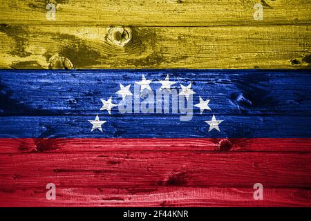 Venezuela Flagge auf Holzplanken Hintergrund Holz Flagge Stockfoto