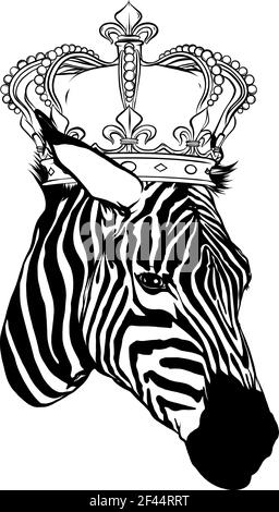 Zeichnen Sie in schwarz und weiß von niedlichen Zebra tragen ein Darstellung des Kronenvektors Stock Vektor