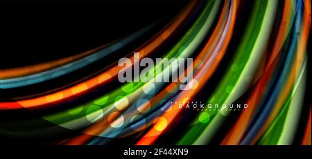 Mehrfarbige Wellenlinien auf schwarzem Hintergrund. Mehrfarbige Wellenlinien auf schwarzem Hintergrund Vektor-Design Stock Vektor