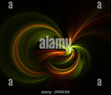 Geheimnisvolle Spiralblume. Ein abstrakter Computer erzeugte modernes fraktales Design auf dunklem Hintergrund. Abstrakte fraktale Farbtextur. Abstraktes Fraktal el Stockfoto