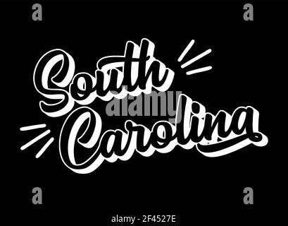 Handskizzierter Text AUS SOUTH CAROLINA. 3D Vintage, Retro Schriftzug für Poster, Aufkleber, Flyer, Header, Karte, Kleidung, Kleidung Stock Vektor