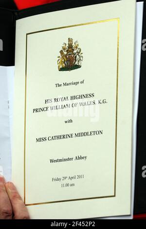 29. April 2011. Westminster Abbey, London, England. Königlicher Hochzeitstag. Ein offizielles Programm für die Zeremonie der königlichen Hochzeit von Prinz William und Stockfoto