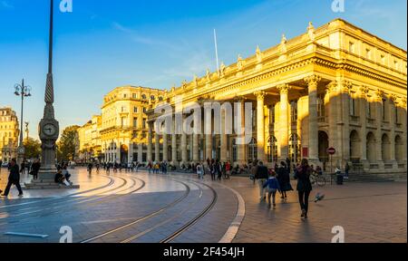 Großes Theater von Bordeaux am späten Nachmittag in Bordeaux in New Aquitaine, Frankreich Stockfoto