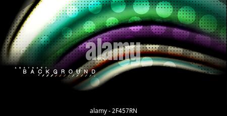 Mehrfarbige Wellenlinien auf schwarzem Hintergrund. Mehrfarbige Wellenlinien auf schwarzem Hintergrund Vektor-Design Stock Vektor