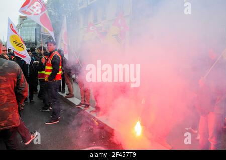 SNFC-Eisenbahner protestieren gegen das angebliche Arbeitsrecht in Lyon, Frankreich Stockfoto