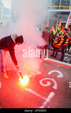 SNFC-Eisenbahner protestieren gegen das angebliche Arbeitsrecht in Lyon, Frankreich Stockfoto