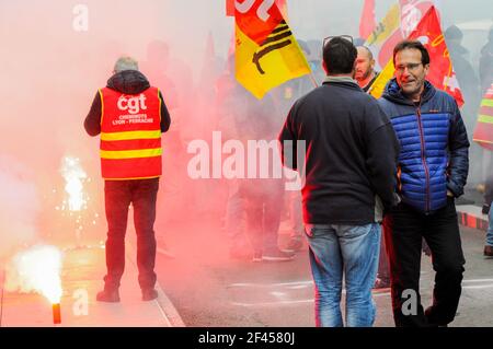 SNFC-Eisenbahner protestieren gegen das angebliche Arbeitsrecht in Lyon, Frankreich Stockfoto