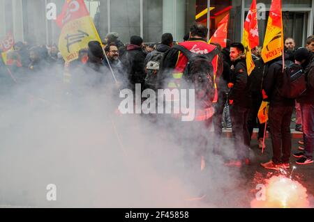 SNFC-Eisenbahner protestieren gegen das angebliche Arbeitsrecht in Lyon, Frankreich Stockfoto