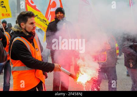 SNFC-Eisenbahner protestieren gegen das angebliche Arbeitsrecht in Lyon, Frankreich Stockfoto