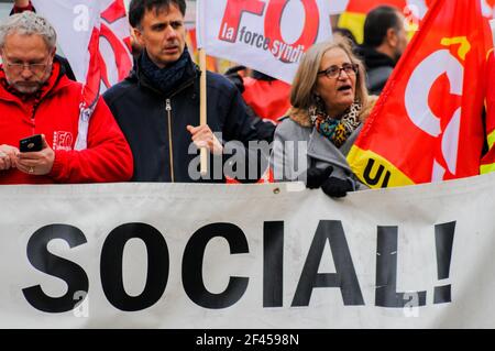 SNFC-Eisenbahner protestieren gegen das angebliche Arbeitsrecht in Lyon, Frankreich Stockfoto