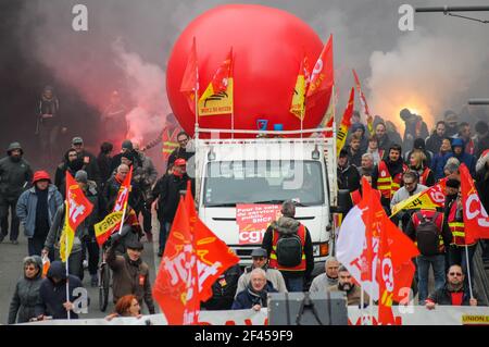 SNFC-Eisenbahner protestieren gegen das angebliche Arbeitsrecht in Lyon, Frankreich Stockfoto