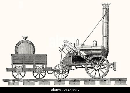 Stephenson's Rocket, eine frühe Dampflokomotive, Liverpool und Manchester Railway, Oktober 1829 Stockfoto