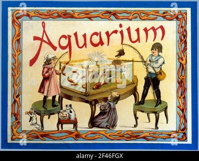 Juguetes de cartón y madera. Caja del juego Aquarium, fabricado por Juguetes Borrás, de Mataró. Año 1913. Stockfoto