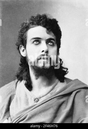 Karl Perron als amfortas im parsifal von Richard Wagner. Reproduktion eines Fotos von W. Höffert (Kabinett). Bayreuther Festspiele, 1889 Stockfoto